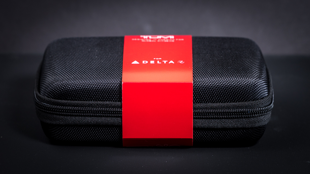 TUMI for Delta Grey Logo Hard Shell Amenity Travel Case Kit Zippered Pouch