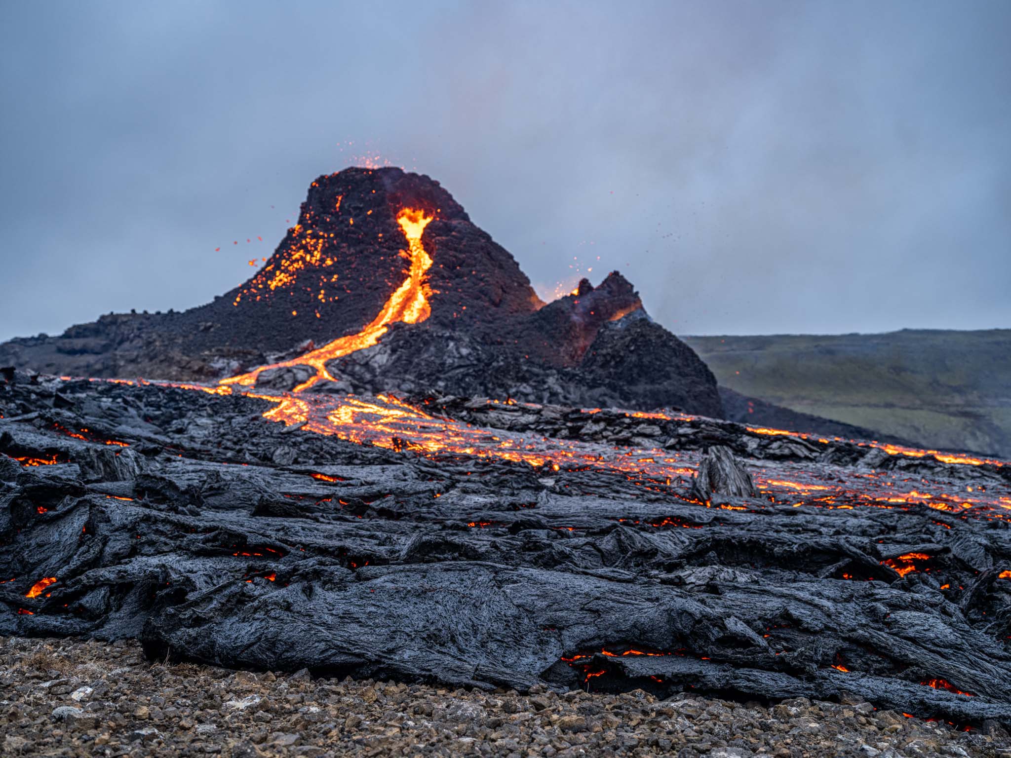 a lava flowing into a mountain