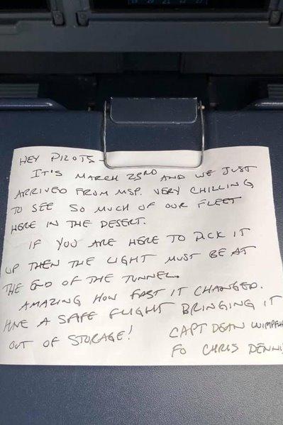 Delta First Officer Discovers Solemn Note Left 435 Days Earlier