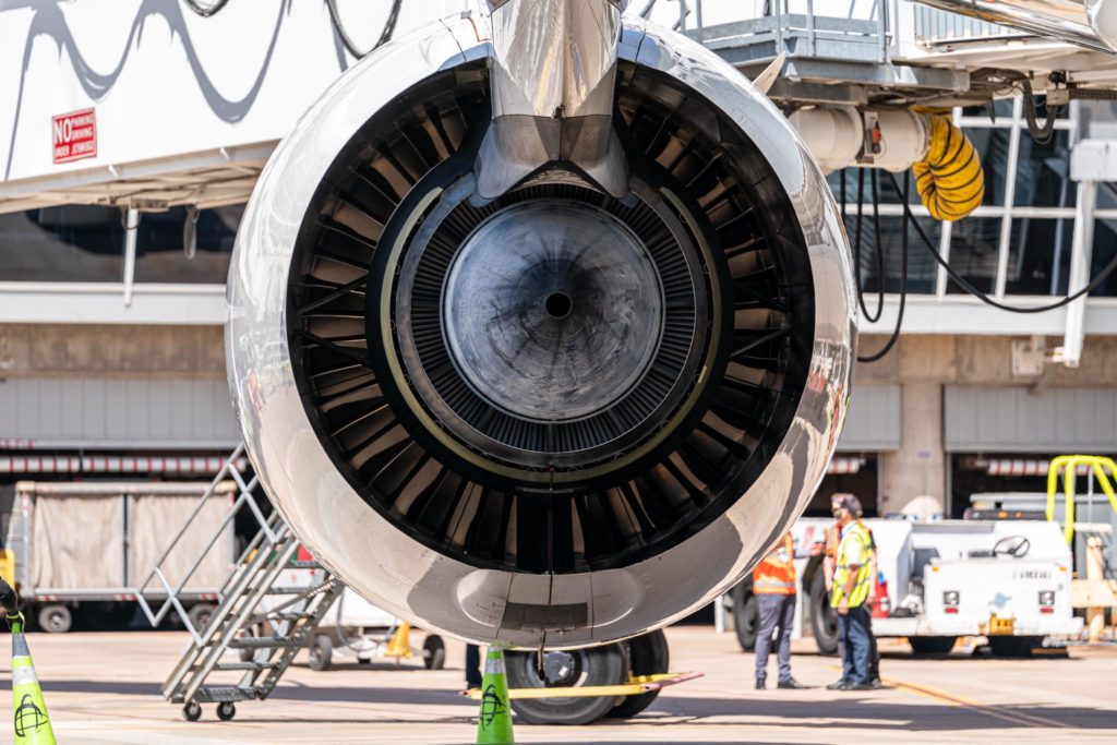 the engine of an airplane