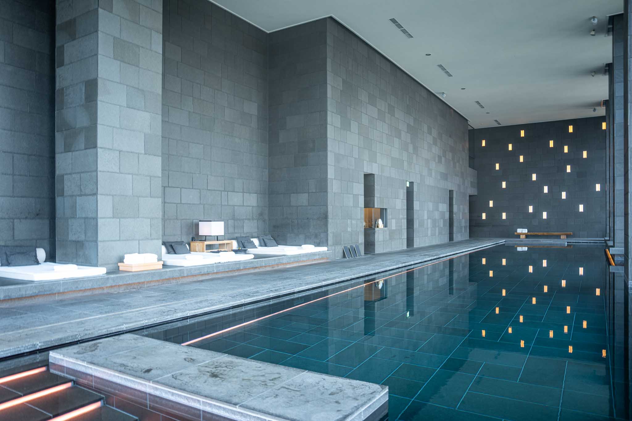 a swimming pool in a room