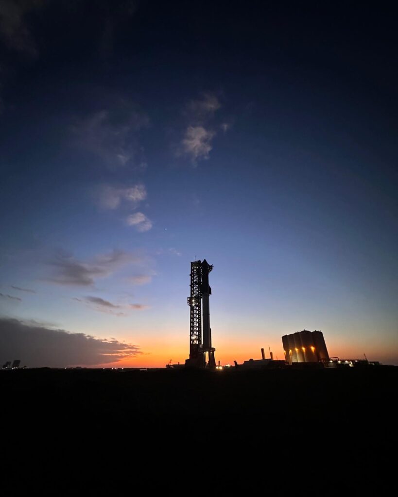 a rocket launch pad at sunset