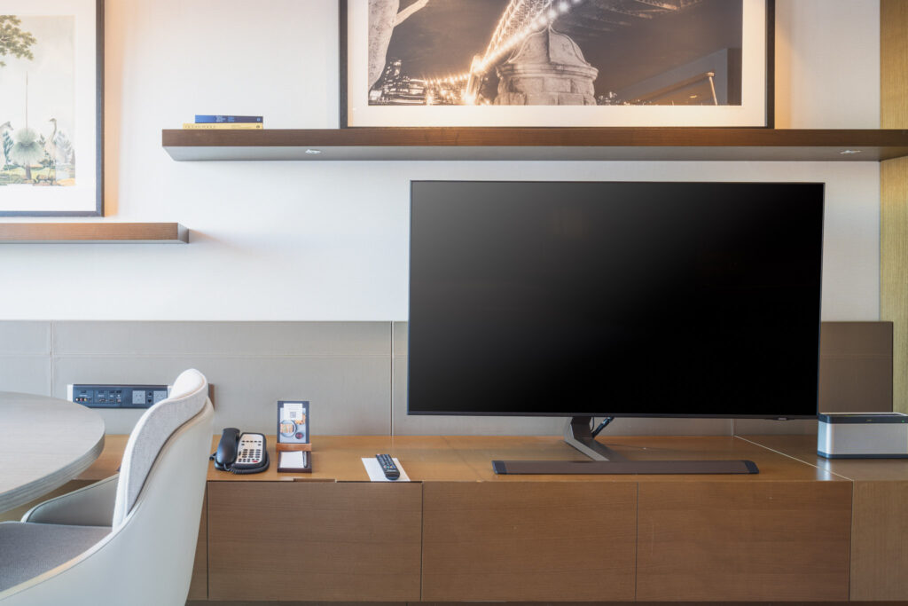 a tv on a table