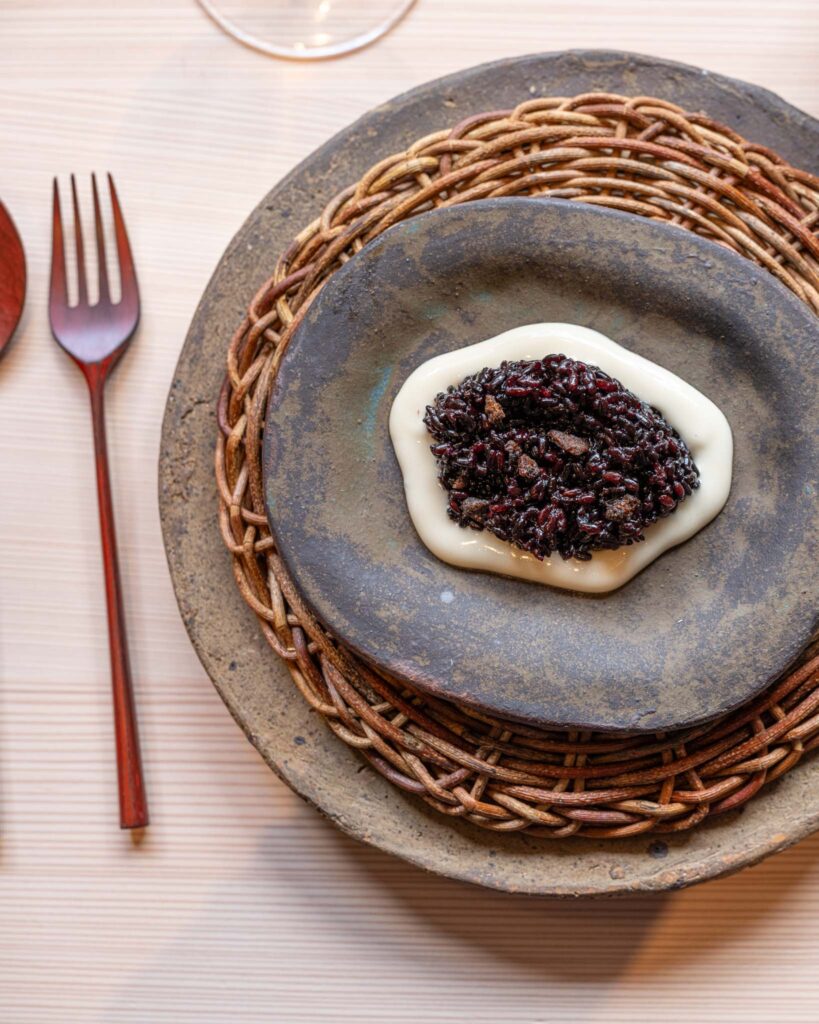 a plate with food on it