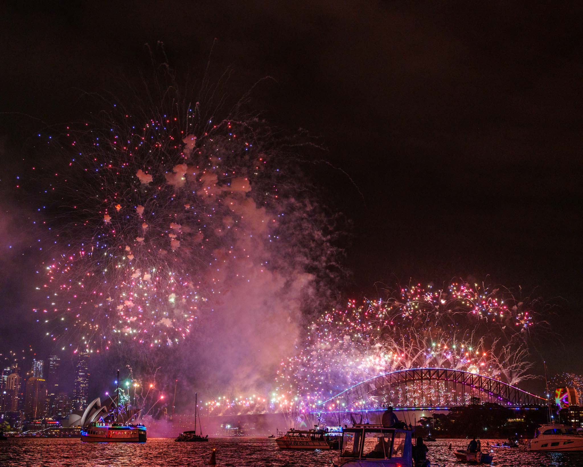 fireworks over a bridge