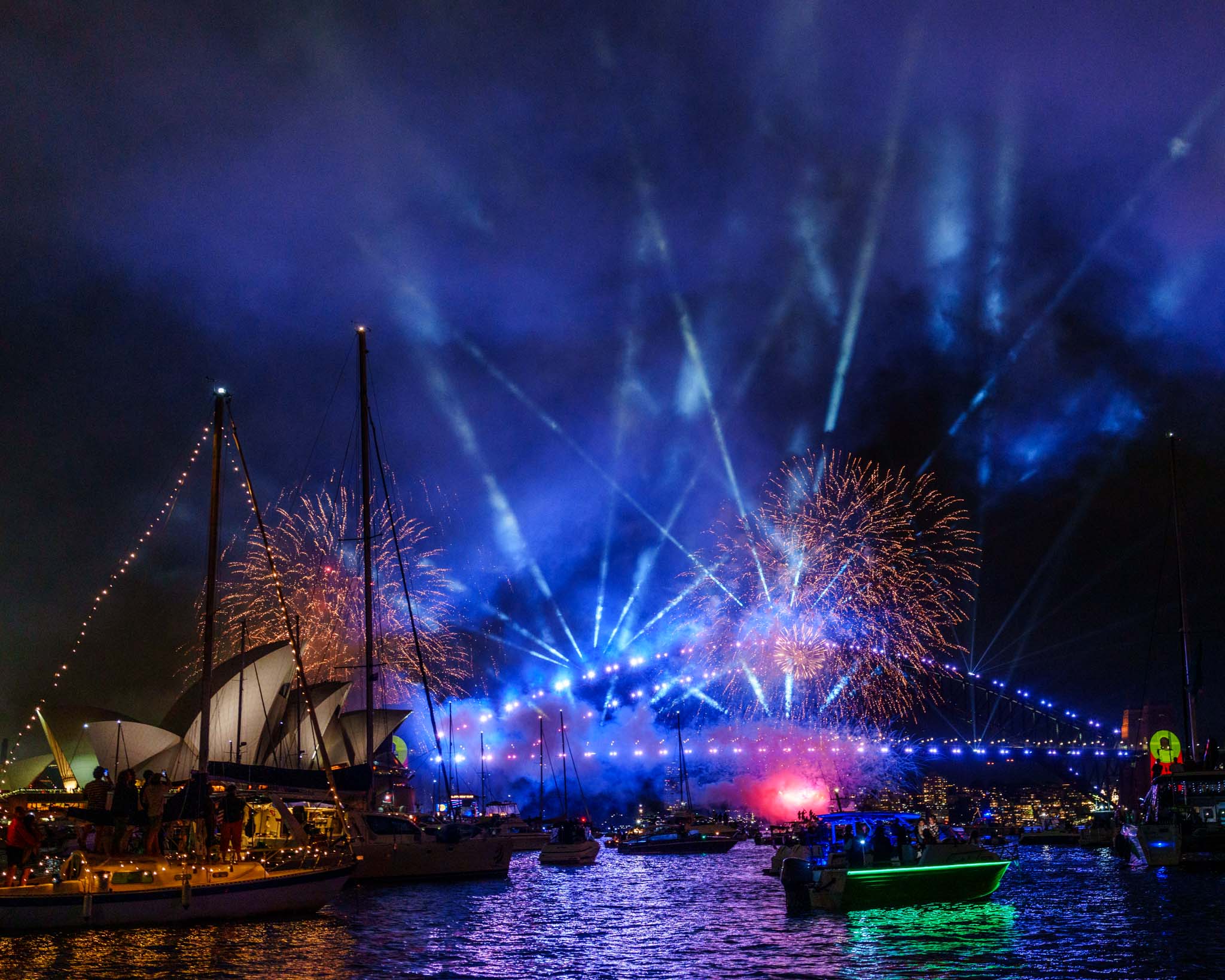 fireworks over a bridge