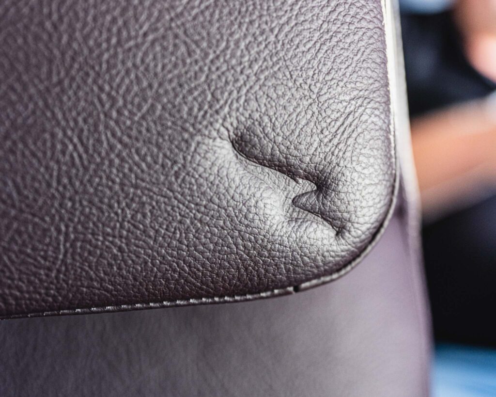 a close up of a leather object