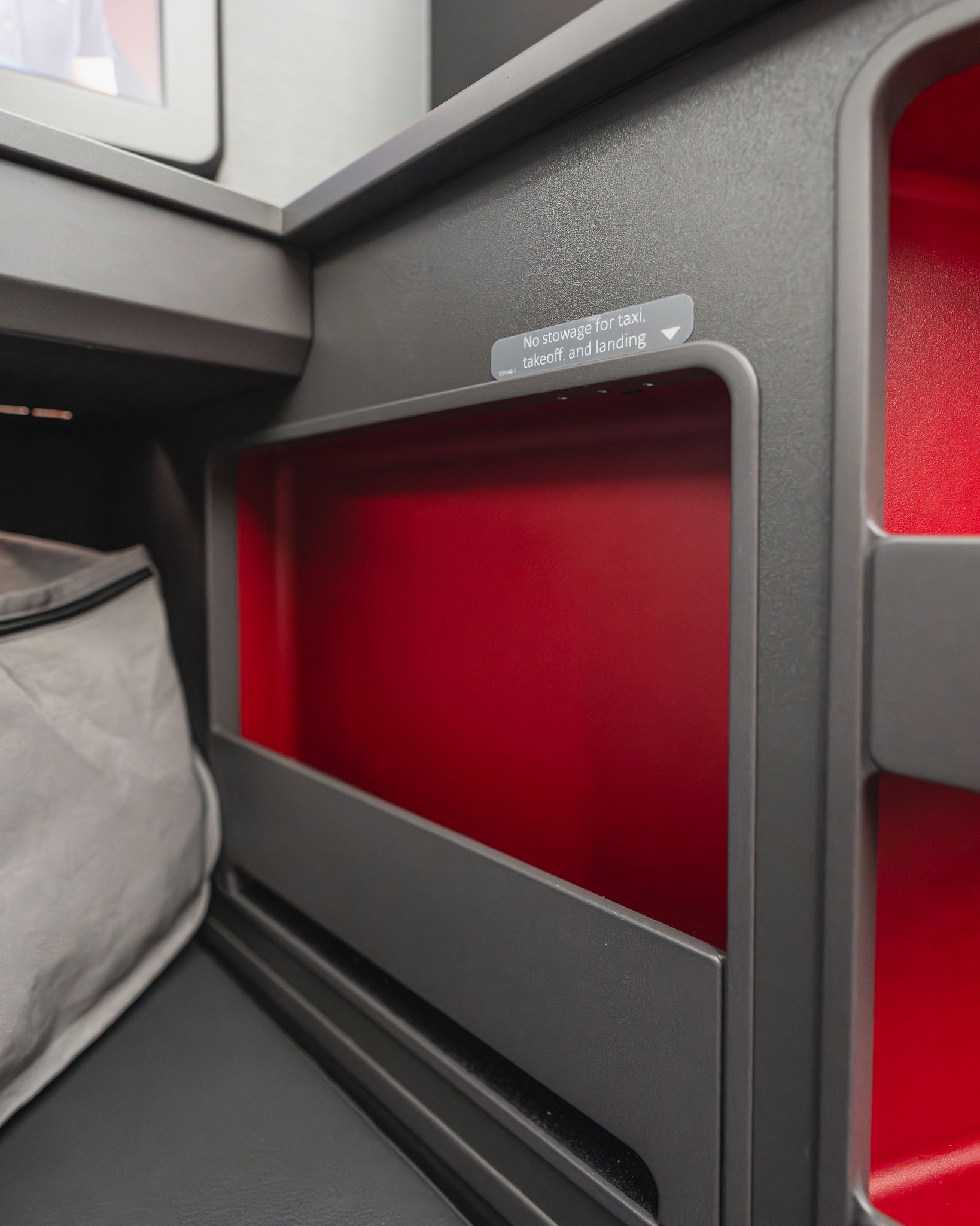 a red and black shelf